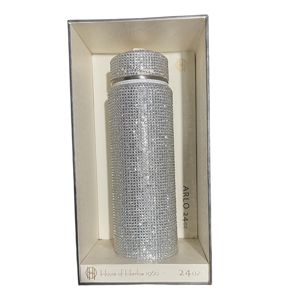NEW House of Harlow 1960 Silver RHINESTONE 24oz insulated stainless steel